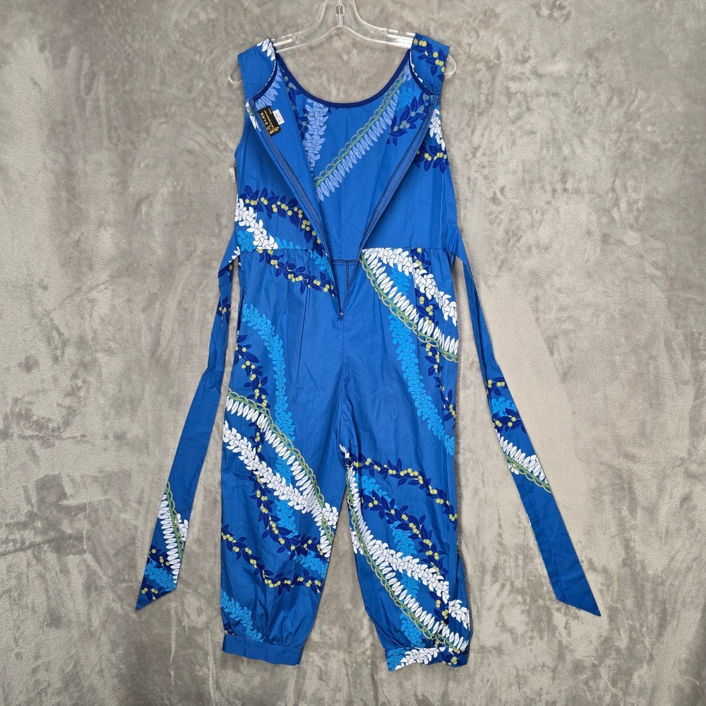 Lee's‎ Fashion Jumpsuit Women M Blue Hawaiian Tropical Floral Lei Pockets Light - Picture 3 of 14